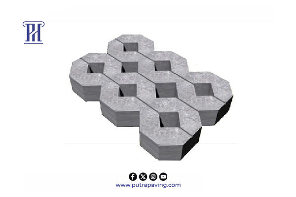 Paving Block Grass Block Dirancang dengan rongga di tengahnya untuk menumbuhkan rumput, sehingga ramah lingkungan dan mampu menyerap air. Sangat sesuai untuk area resapan air, taman, halaman, atau lahan parkir hijau.